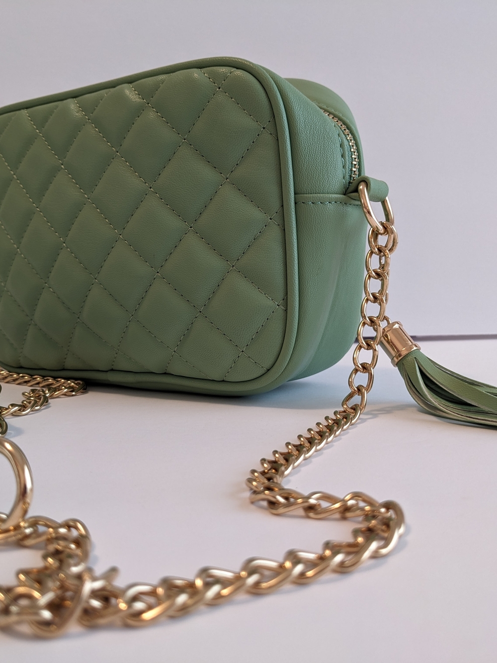 Quilted Green Crossbody Bag with Gold Chain